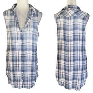 Anthropologie Cloth & Stone Blue Plaid Sleeveless Button Front Shirt Dress - S